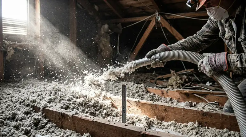 Soufflage d'isolant en vrac dans des combles perdus
